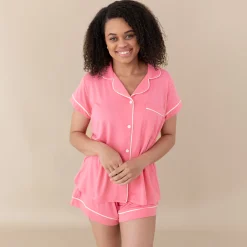 Outlet Kyte Baby Women’s Short Sleeve Pajama Set in Guava with Cloud Trim