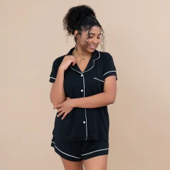 Hot Kyte Baby Women’s Short Sleeve Pajama Set in Midnight with Cloud Trim