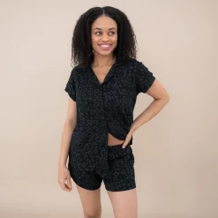 Hot Kyte Baby Women’s Short Sleeve Pajama Set in Midnight Leopard
