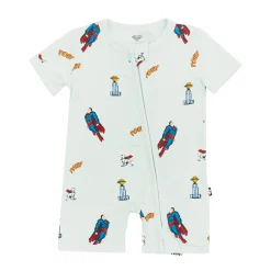 Outlet Kyte Baby Zipper Shortall Romper in Superman™