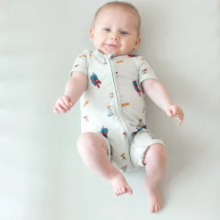 Outlet Kyte Baby Zipper Shortall Romper in Superman™
