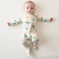 Hot Kyte Baby Zippered Footie in Ecru Roar