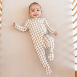 Best Kyte Baby Zippered Footie in Gingham Bisque