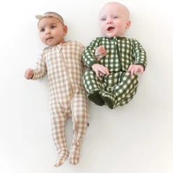 Best Kyte Baby Zippered Footie in Gingham Bisque