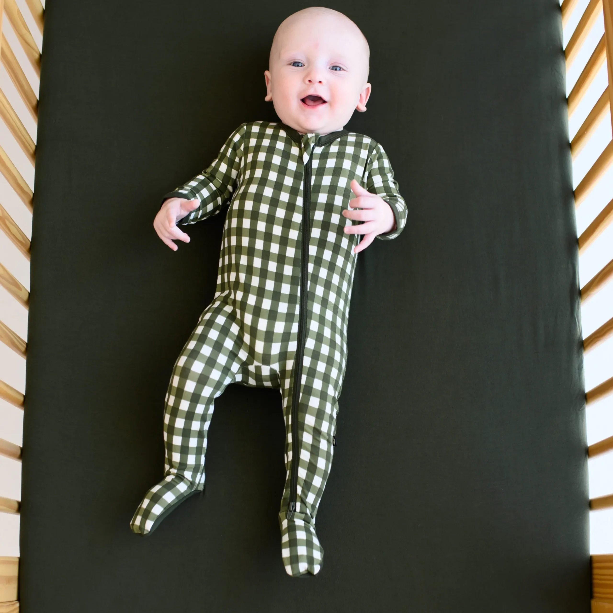Best Kyte Baby Zippered Footie in Gingham Fir