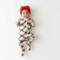 New Kyte Baby Zippered Footie in Holiday Bow