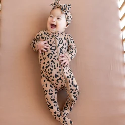 Kyte Baby Zippered Footie in Latte Leopard
