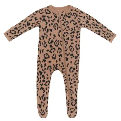 Kyte Baby Zippered Footie in Latte Leopard