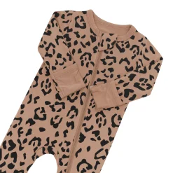 Kyte Baby Zippered Footie in Latte Leopard