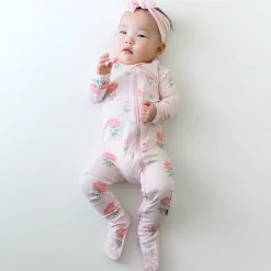 Hot Kyte Baby Zippered Footie in Sakura Peony