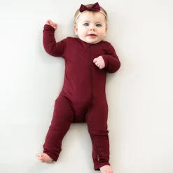 Hot Kyte Baby Zippered Romper in Burgundy