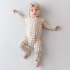 Best Kyte Baby Zippered Romper in Gingham Bisque