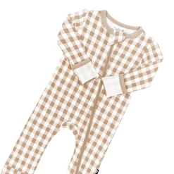 Best Kyte Baby Zippered Romper in Gingham Bisque