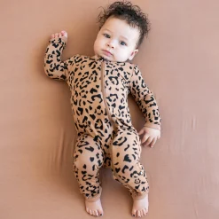 Outlet Kyte Baby Zippered Romper in Latte Leopard