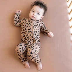 Outlet Kyte Baby Zippered Romper in Latte Leopard