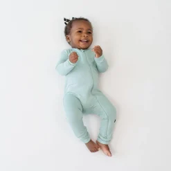 Hot Kyte Baby Zippered Romper in Sage