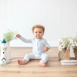 Best Kyte Baby Zippered Romper in Small Mist Stripe