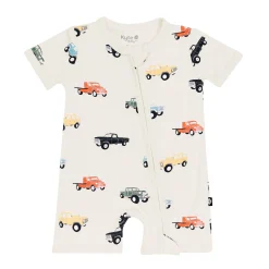Kyte Baby Zippered Shortall Romper in Vintage Truck