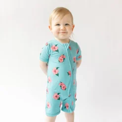 Online Kyte Baby Zippered Shortall Romper in Hibiscus