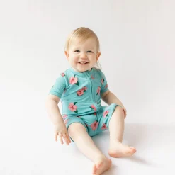 Online Kyte Baby Zippered Shortall Romper in Hibiscus