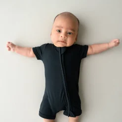 Hot Kyte Baby Zippered Shortall Romper in Midnight