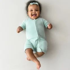 New Kyte Baby Zippered Shortall Romper in Sage
