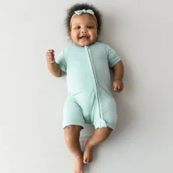 New Kyte Baby Zippered Shortall Romper in Sage