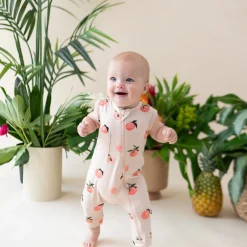 New Kyte Baby Zippered Sleeveless Romper in Peach